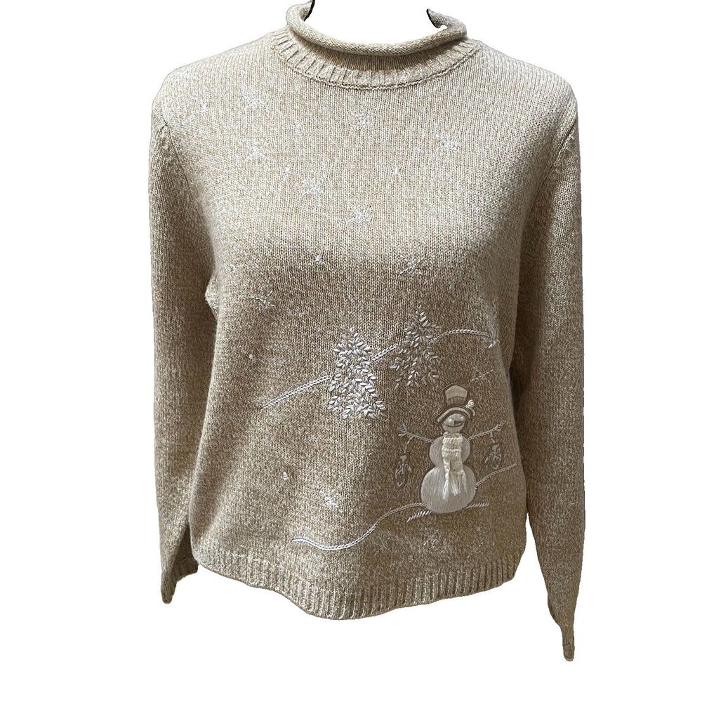 Allison Daley Snowman Christmas Sweater S Petite Embroidered Cottage Coquette